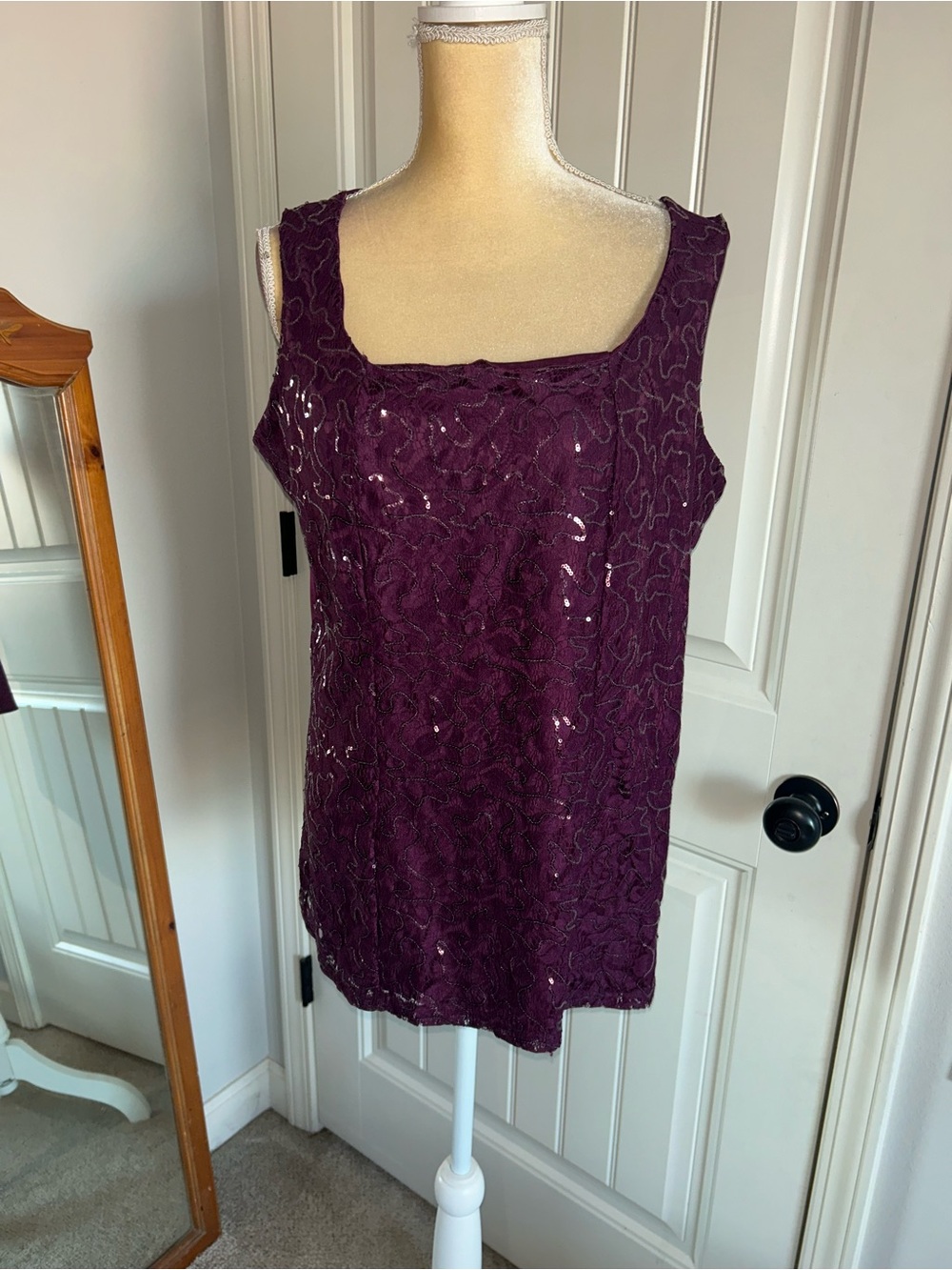 NEW Roaman's Plum Lace Sequin Tank Shell Sz 16W